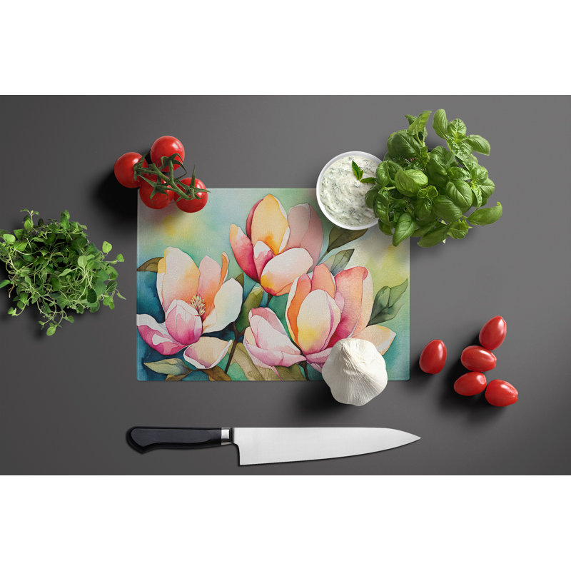 Mississippi Magnolia in Watercolor Glass Cutting Board Large