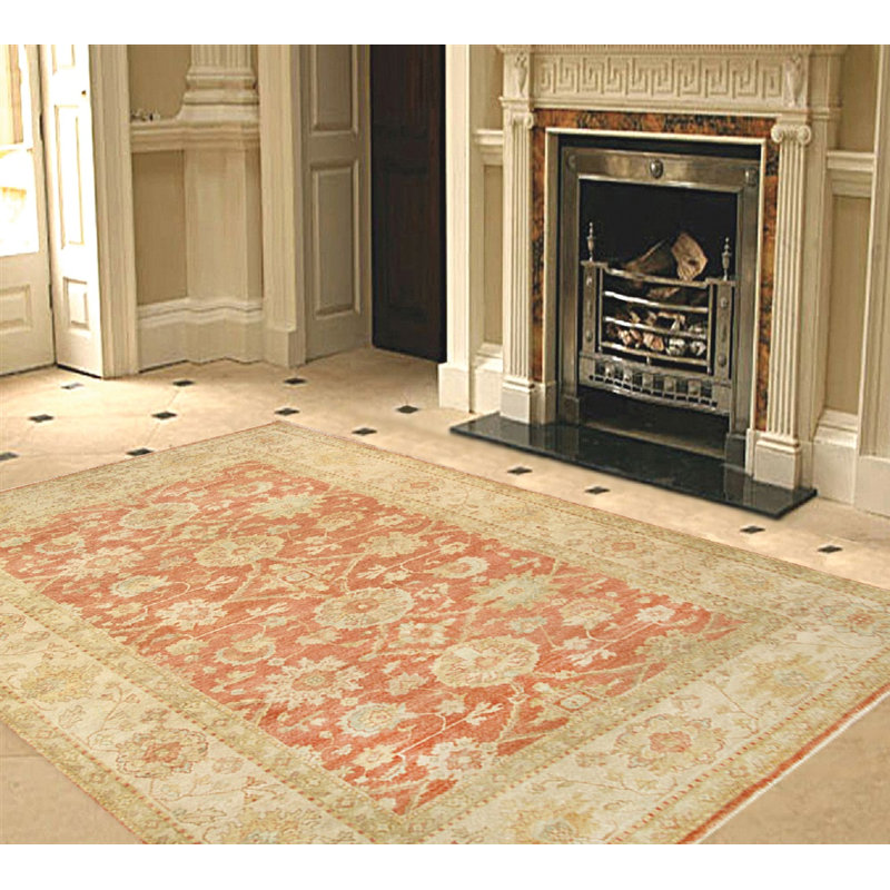 Tapis oriental corail / orange / beige en laine noué à la main Sultanabad, Rectangle 8 pi 2 po x 10 pi 1 po
