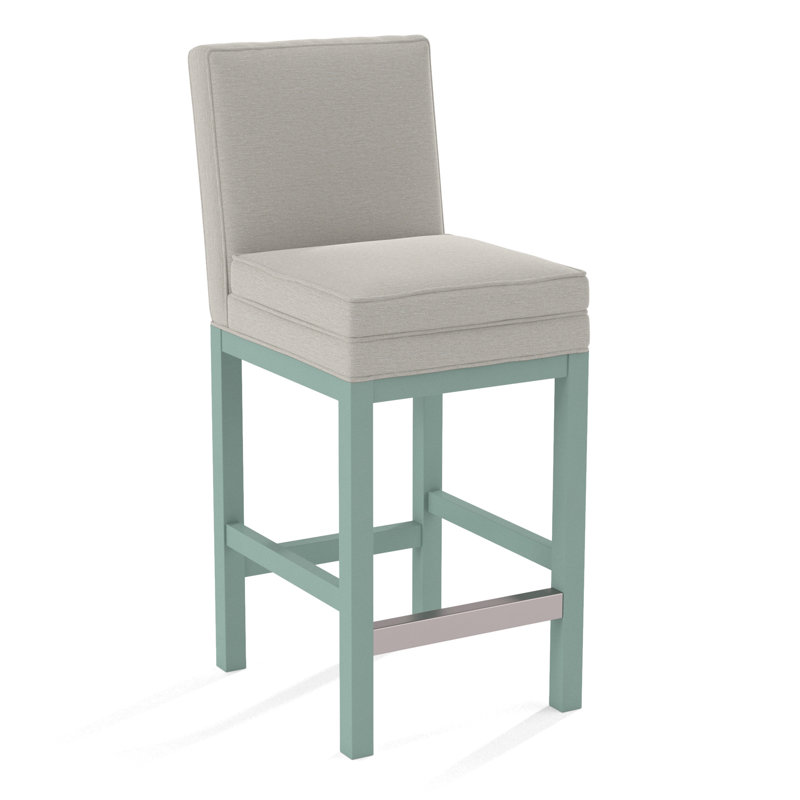 Upholstered Stool, White Performance Fabric; 0851-94, Black Finish