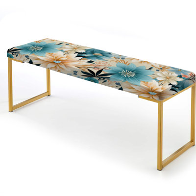 Boho Blue Floral Mandala Serenity - Floral Upholstered Gold Bench