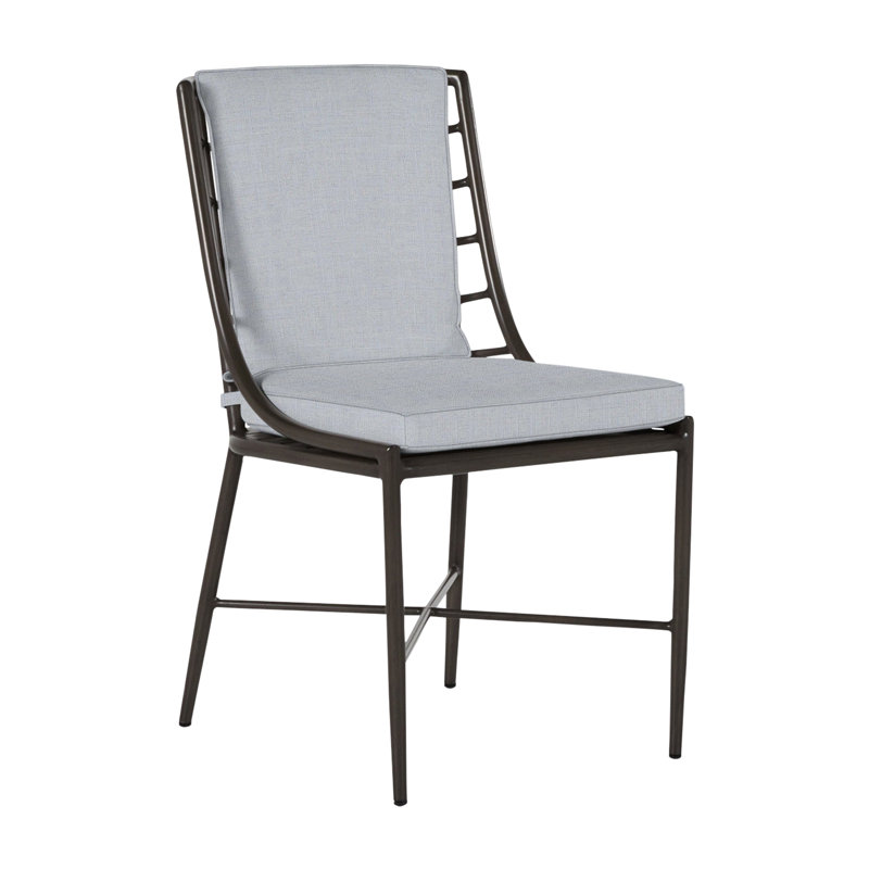 Carmel Patio Dining Side Chair with Cushions, Welt, Linen Chambray