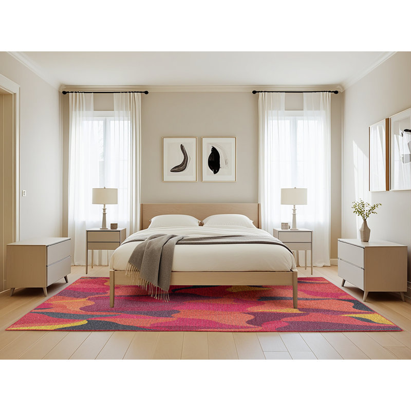 Tapis rouge / bleu Power Loom, Rectangle 5 pi x 8 pi