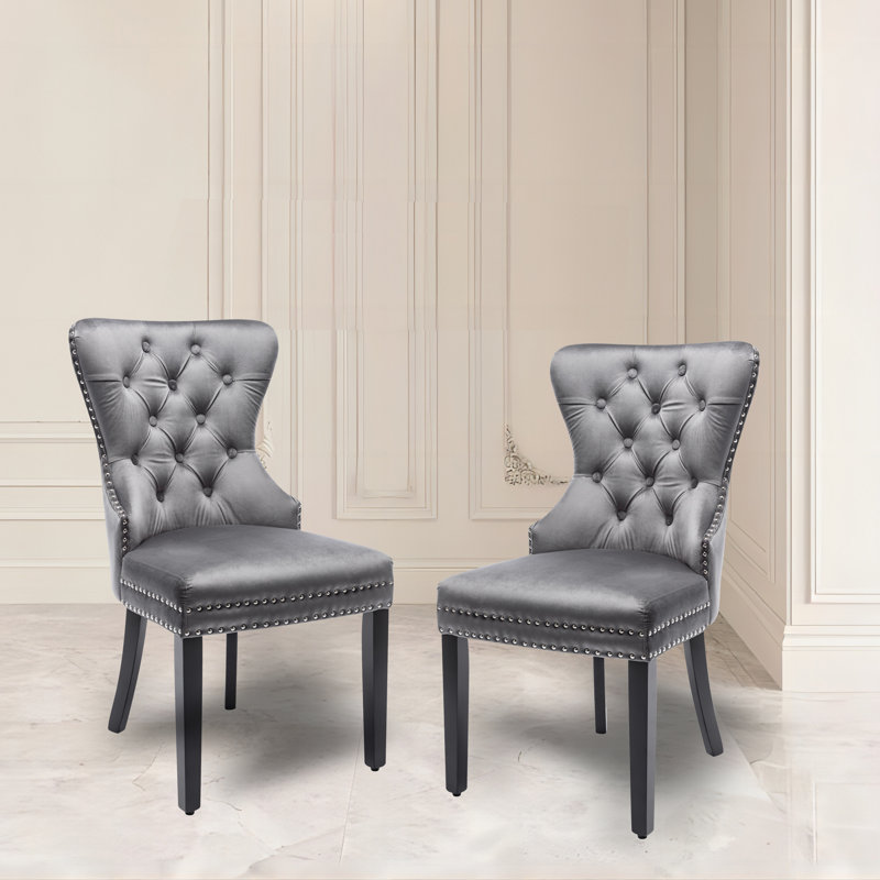 Bomford 50cm H Velvet Upholstered Metal Full Back Side Chair in Grey