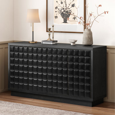 Armoire de rangement moderne à 4 portes avec portes géométriques 3D et garniture en métal, pour le salon, la cuisine ou le bureau à domicile