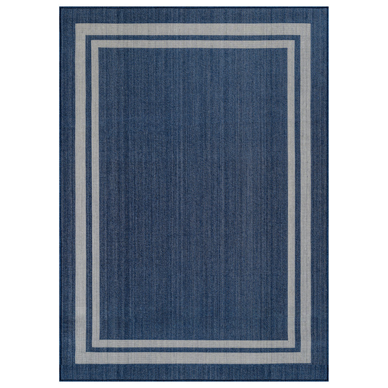 Tapis intérieur / extérieur tissé à plat en jute bleu marine / ivoire Border, Marine, Rectangulaire 4 pi x 6 pi