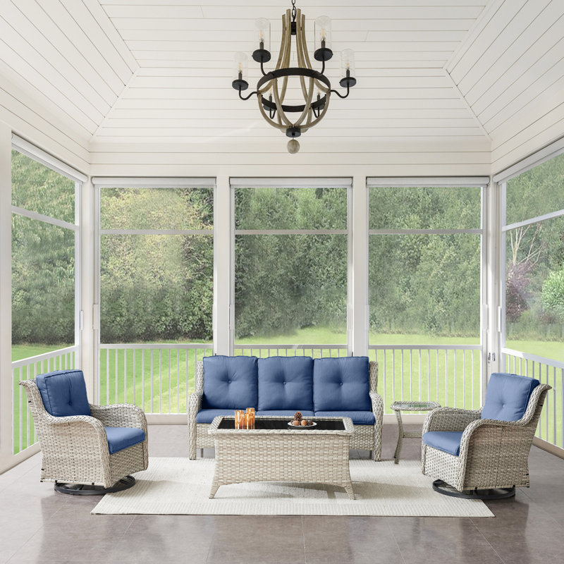 Tonry 5 - Person Patio Conversation Set with Cushions, Navy