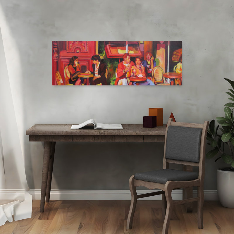«Vibrant Cafe Scene», art mural contemporain, H 12 po x l 36 po