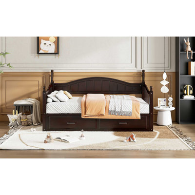Lit de jour en bois avec couchette, lit de jour extensible avec deux tiroirs de rangement