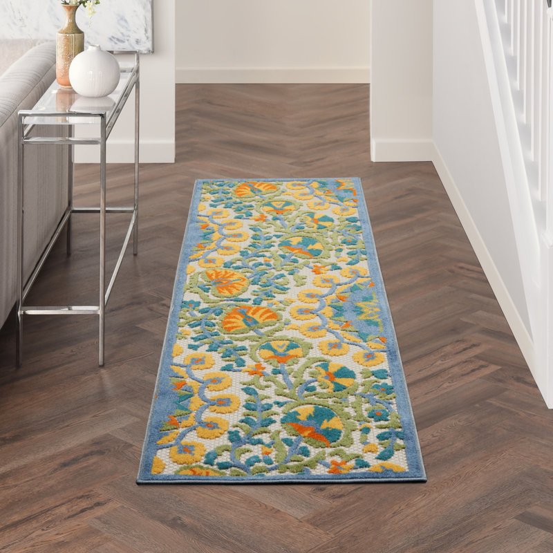 Adalia Floral Green/Yellow/Blue Indoor/Outdoor Area Rug, Runner 2'3" x 8'