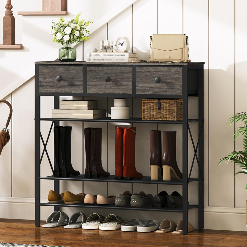 37.6 in. H 20-Pair 5-Tier Charcoal and Black Metal Shoe Rack