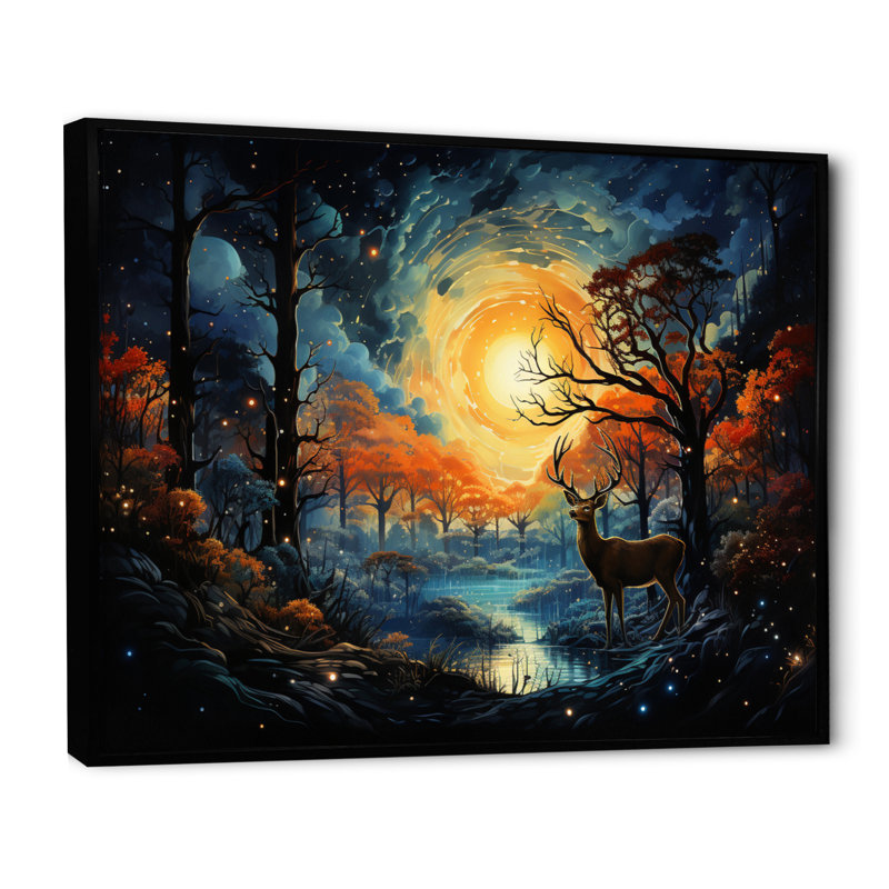 " Deer Celestial Symphony ", Black Floater Framed, 34" H x 44" W x 1.5" D