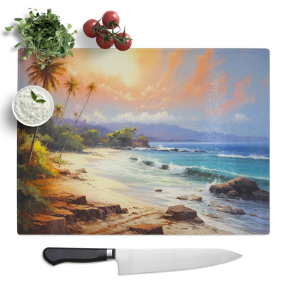 Beach Landscape  Glass Chopping Board