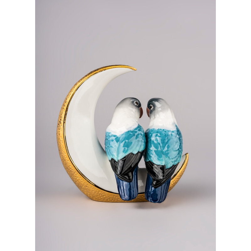 Fly Me to the Moon Birds Figurine, Golden Lustre