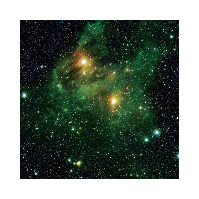 Two Extremely Bright Stars Illuminate A Greenish Mist In Deep Space by Stocktrek Images - Wrapped Canvas Print