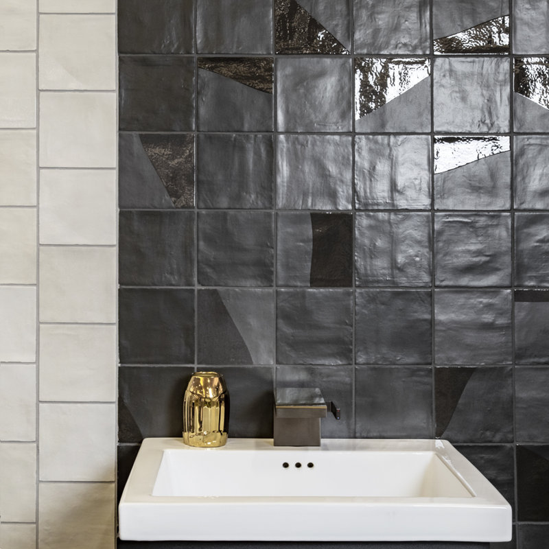 Subway Tile 5.5" x 5.5" Straight Edge Porcelain Singular Wall & Floor Tile, Black Drip