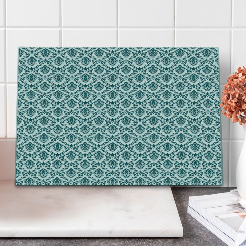 Ambesonne Damask Cutting Board Large Size Baroque Vintage Boho Green White