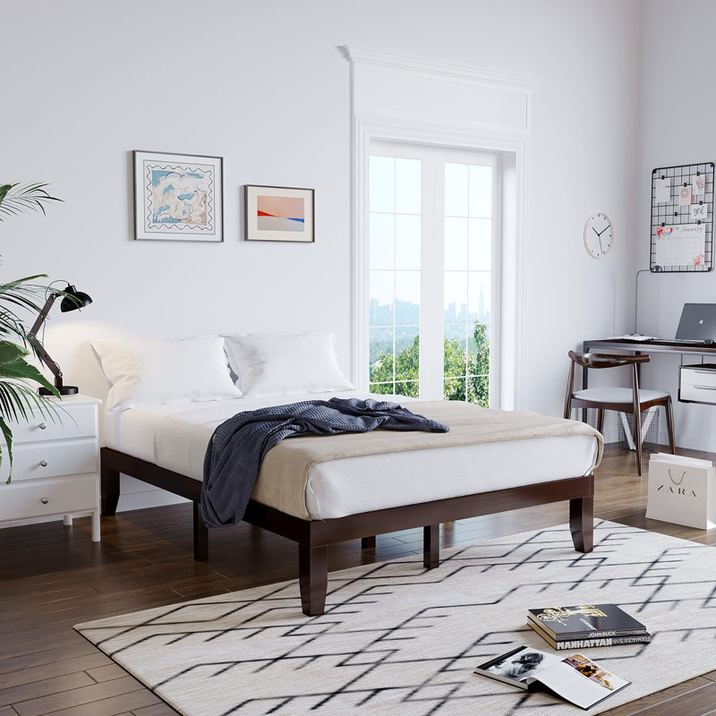 Base de lit plateforme en bois massif 14 pouces, Lit double, Espresso