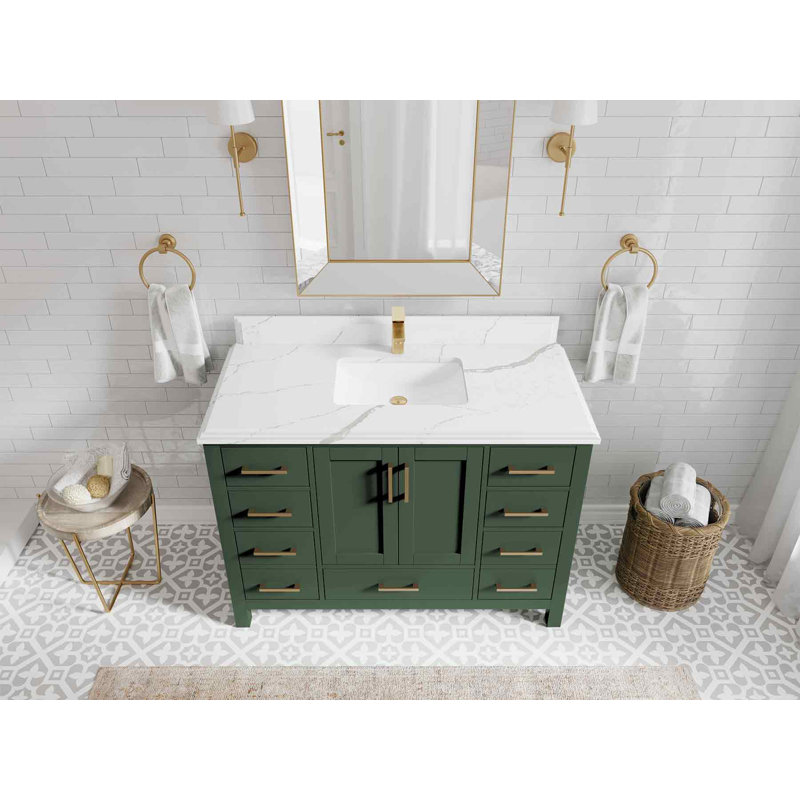Ensemble de meuble-lavabo simple 48 po Malibu, Quartz Calacatta Laza