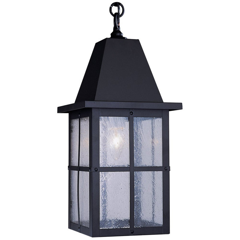Hartford Outdoor Hanging Lantern, 18.5" H x 8" W, Satin Black, White Opalescent