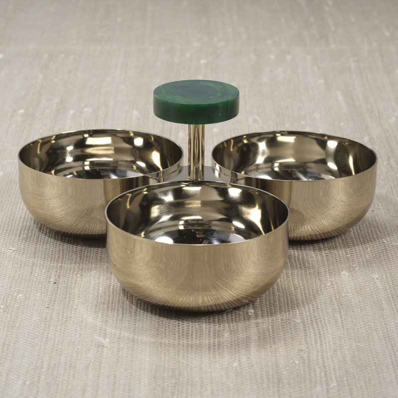 Gomez Stainless Steel Condiment Set, Gold w/ Green Accent