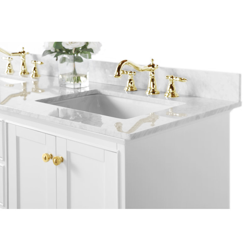 Audrey 60'' W Double Vanity, White, Carrara White, Gold