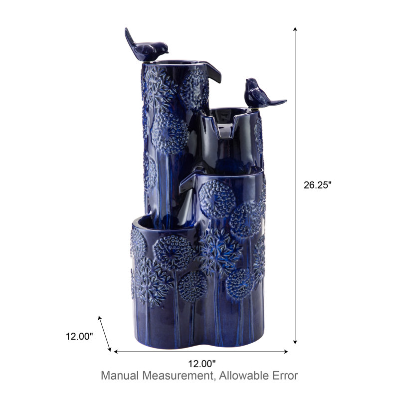 Sharmina Weather Resistant Floor Fountain with Light, Cobalt Blue, 27" H x 12" W x 12" D