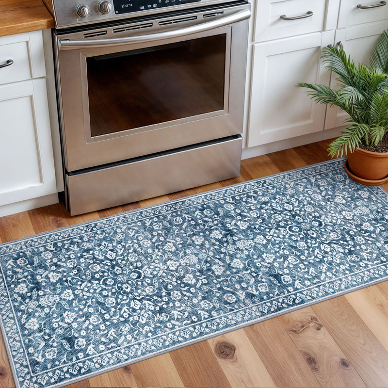 Tapis lavables bleus antidérapants pour la chambre à coucher avec tapis en caoutchouc antidérapant