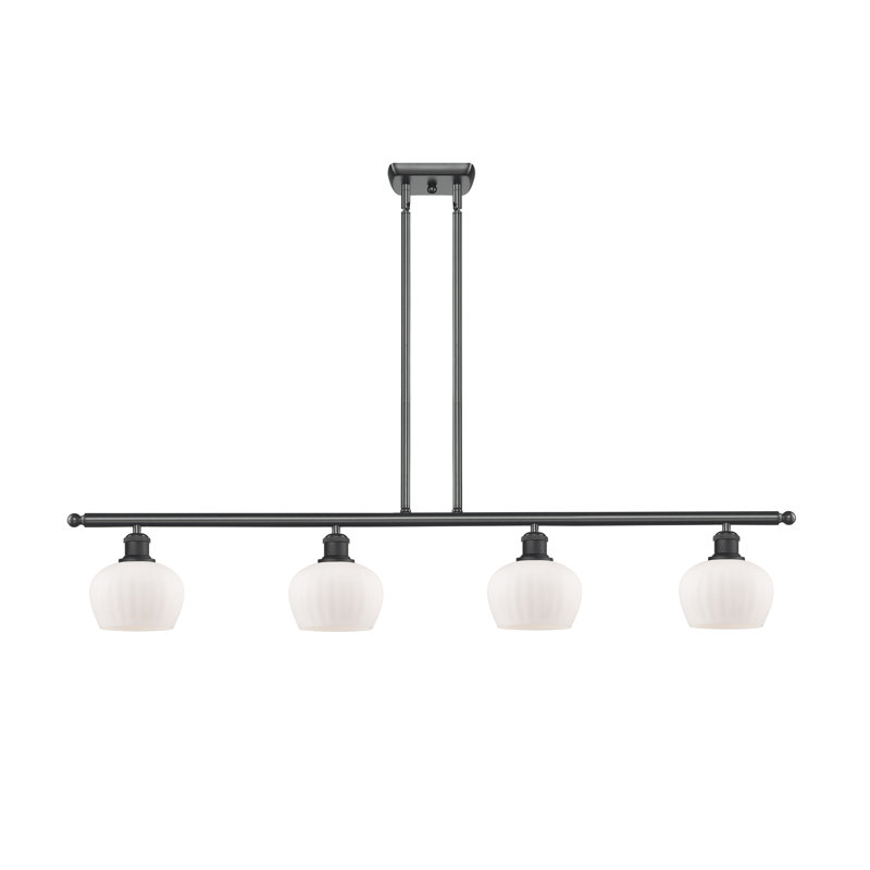 Luminaire suspendu linéaire à 4 lumières pour îlot de cuisine Patrina, Noir mat, Ampoule non incluse, Blanc mat