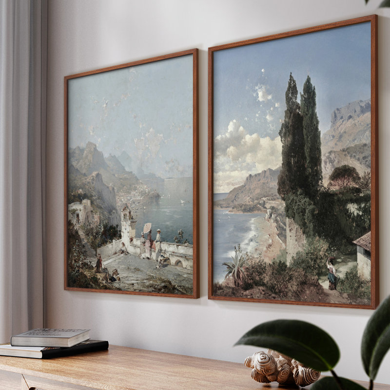 «Vintage Landscape XXIII», impression giclée sur cadre - ensemble de 2, Noyer, H 9 po x l 22 po