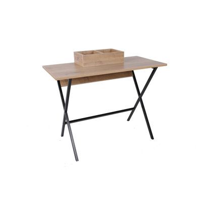 Modern Study Desk with Metal Legs, Oak & Black Finish, 39.4 x 19.7 x 31.5 inches | 100% Melamine Coated Particle Board, Thickness: 0.7 inches | Sleek Industrial Design Perfect for Home Office & Study Spaces