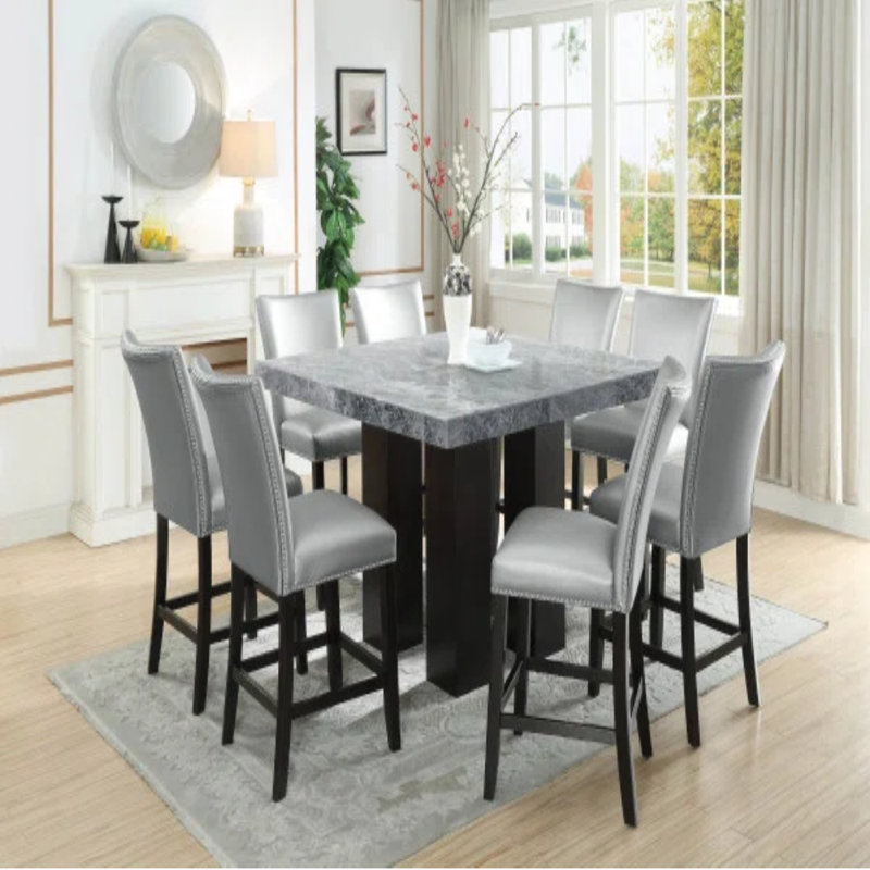 Anxhela Counter Height Dining Set, 9 Pieces: Table, 8 Chairs, Black