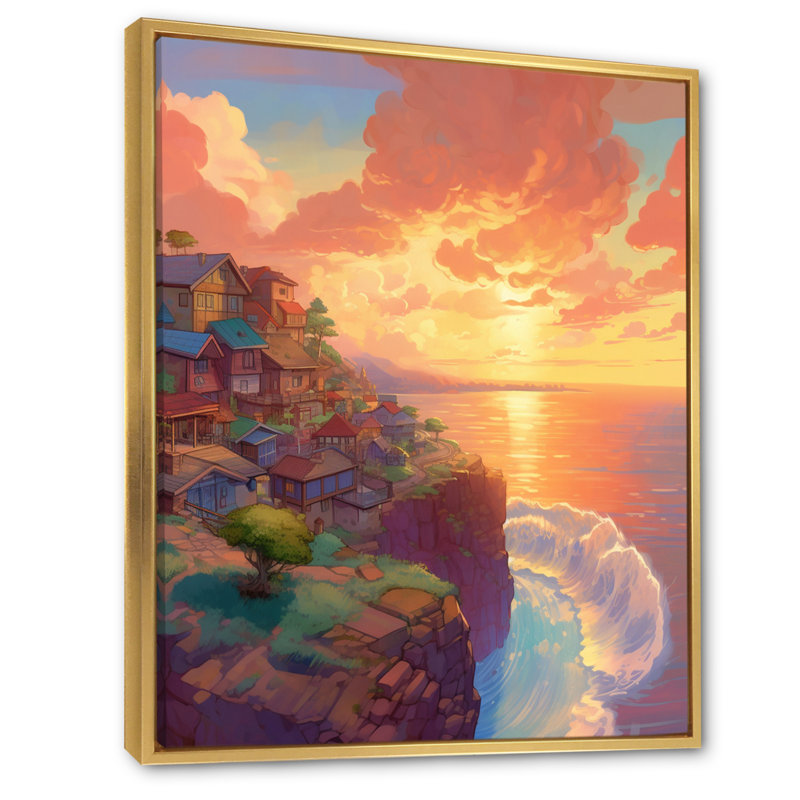 «Seaside Village Dream I», reproduction sur toile, H 32 po x l 16 po x P 1 po, Cadre flottant doré