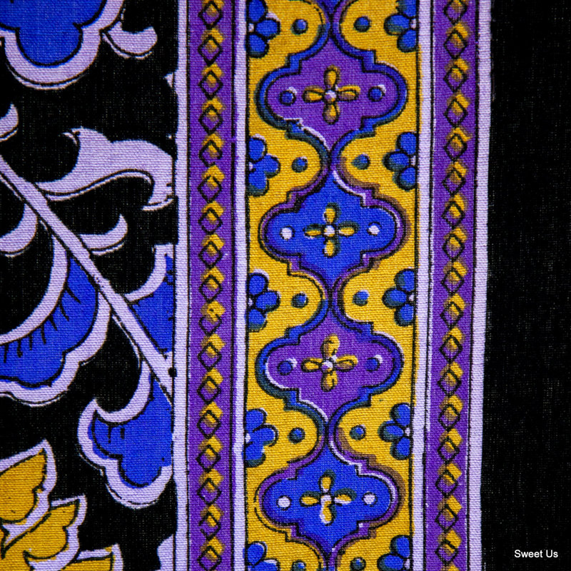 Datron 100% Cotton Floral Semi-Sheer Tab Top Curtain Panels, Black Purple
