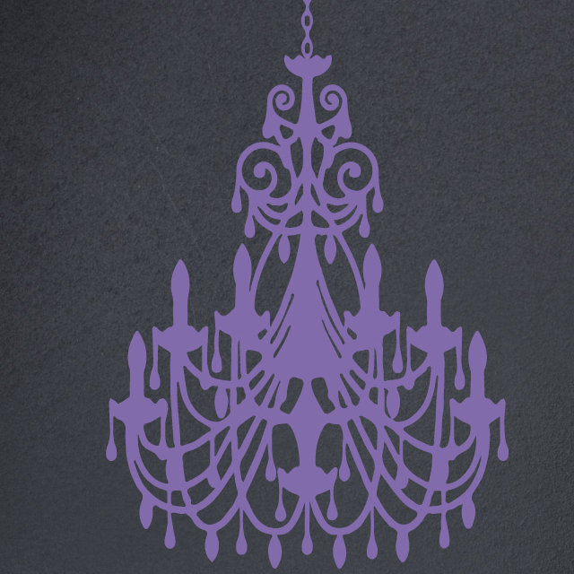 Décalcomanie murale lustre ornée, H 24 po x l 16 po x P 0,01 po, Lavande