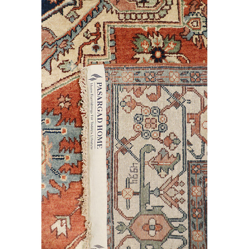 Serapi Hand Knotted Wool Oriental Area Rug, Rectangle 11'11" x 14'11", Rust/Ivory/Navy