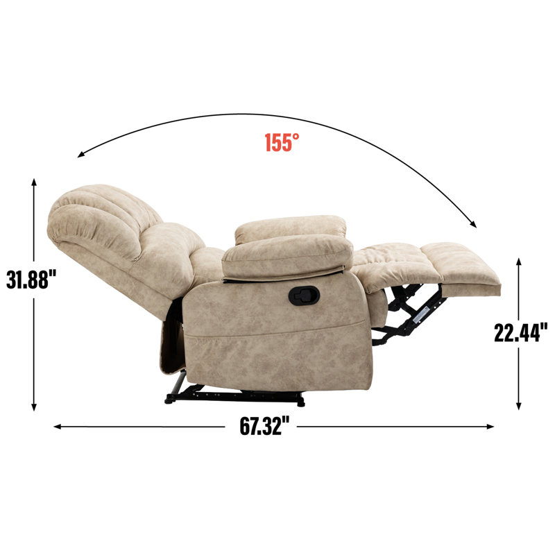 Large Manual Recliner Chair In Fabric For Living Room, Beige, Beige Fabric