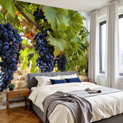 Peel and Stick Wallpaper Ripe red wine grapes vineyard winery rural landscape Wall Murals 100"H x 144"W Removable PVC Wall Paper Self-Adhesive Wall Paintings Art Decor for Kids Bedroom Living Room Nursery Office