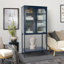 Grande armoire de rangement en verre trempé Kinnett avec 2 portes arquées et tablettes réglables-1029030866