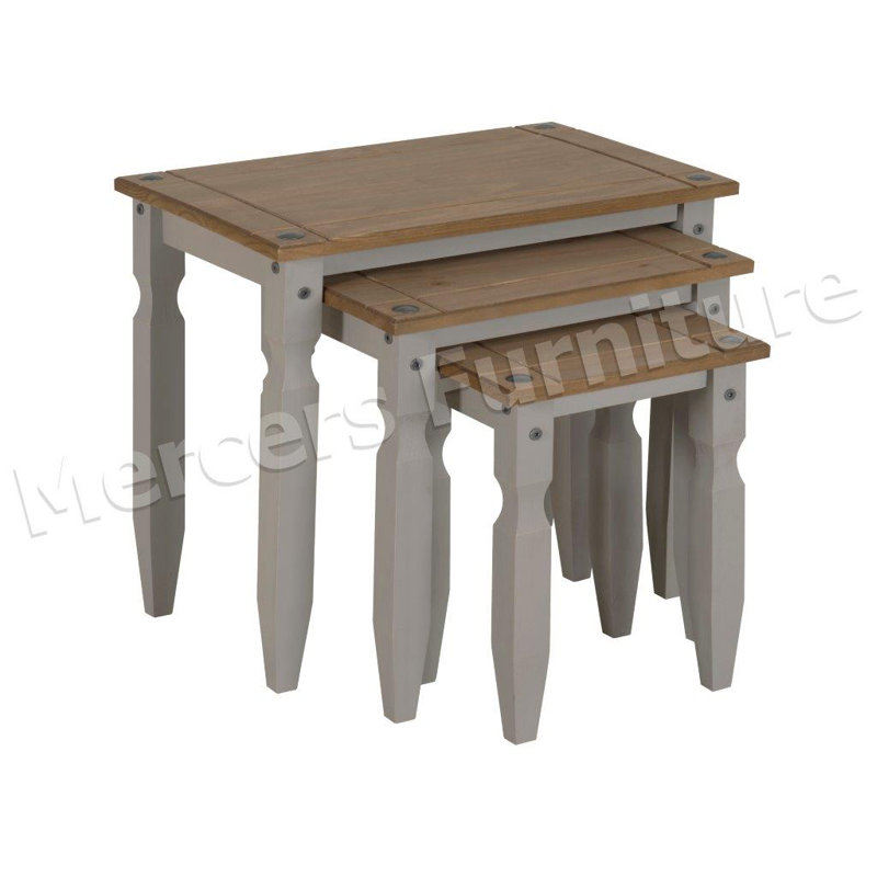 Corona Grey Wax Furniture 3 - Piece Solid Wood Living Room Table Set