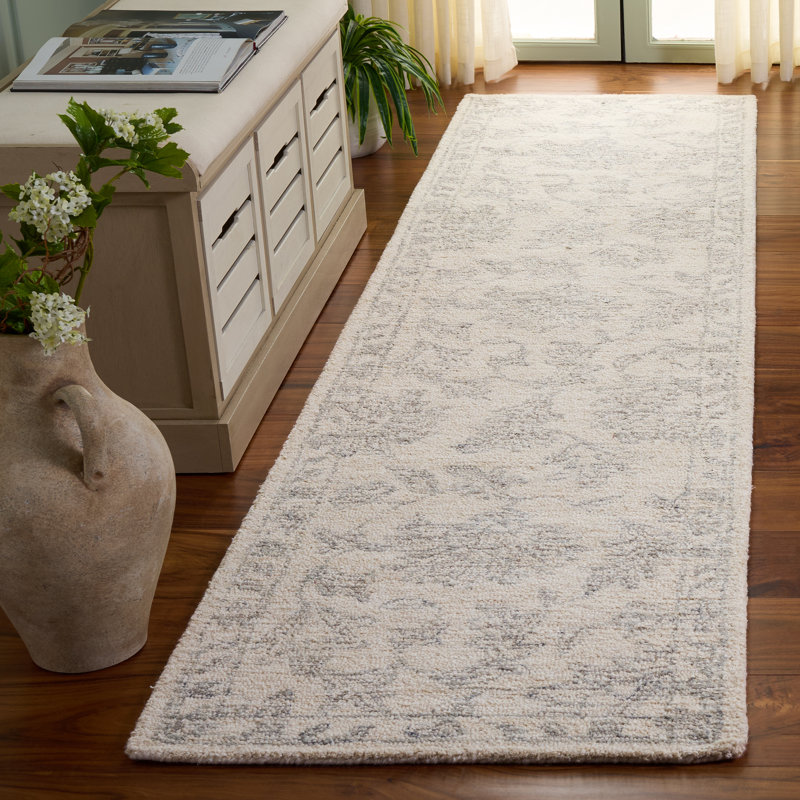 Allegonda Ebony Hand Tufted Wool/Cotton Oriental Rug in Ivory/Grey, Runner 2'3" x 9'