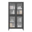 Armoire de rangement classique en métal avec 4 portes en verre et 4 tablettes avec armoire latérale pour bureau à domicile, salon, cuisine, couloir - noir, verre trempé plat