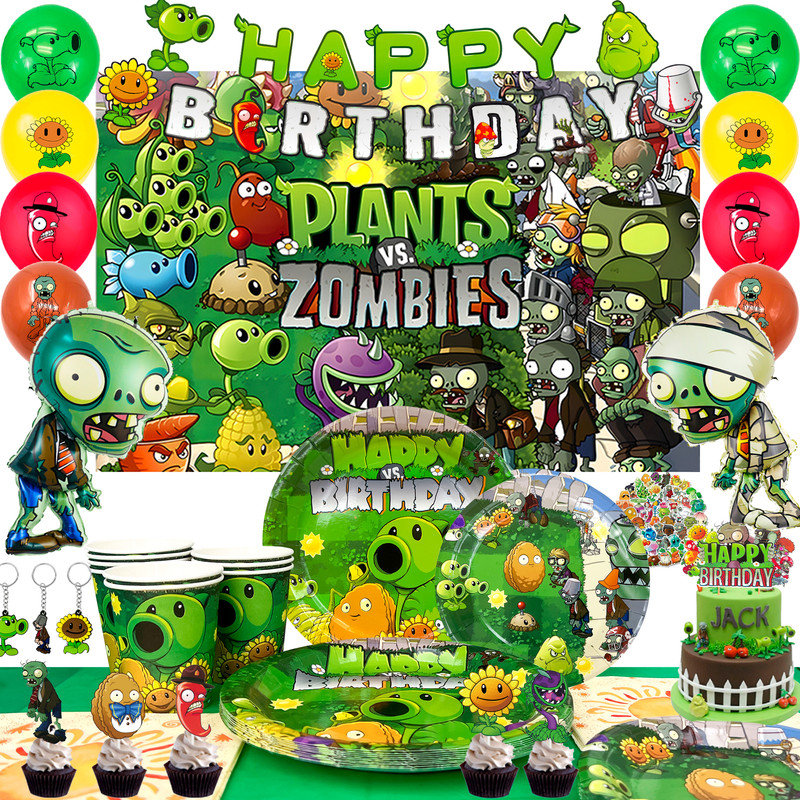 Plants vs Zombies Birthday Decorations, 139pcs Decoration & Tableware Set