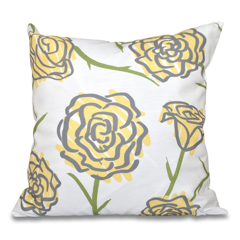Botanical Blooms Floral Reversible Throw Pillow, 20" H x 20" W, Yellow