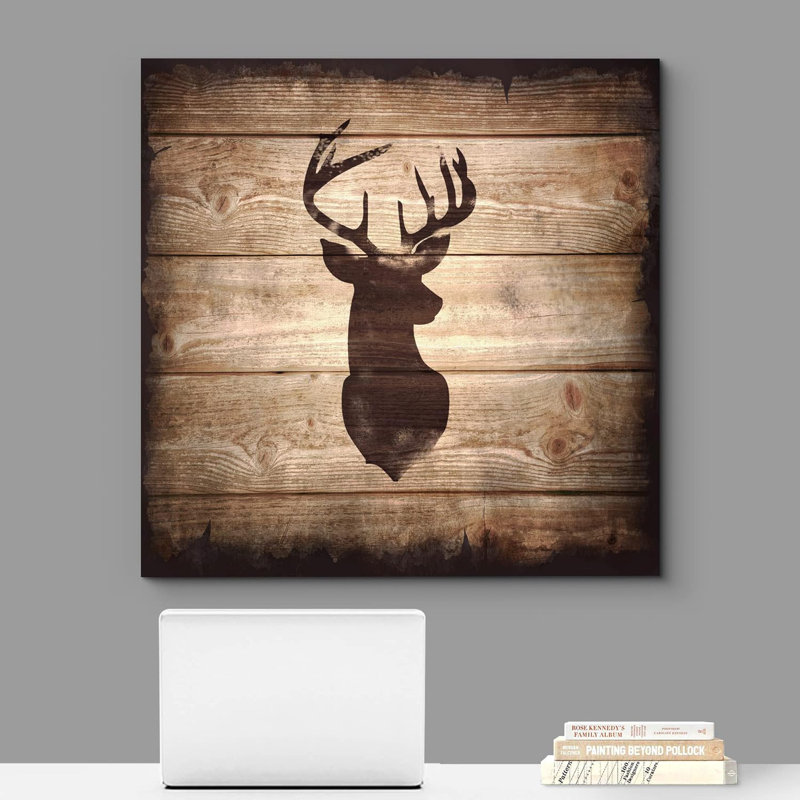 Cerf carré avec bois de cerf sur planche de bois, impression sur toile