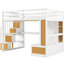 Lit mezzanine double avec bureau, tablettes, rangement - simplicité et tablette blanc naturel, zone profuse