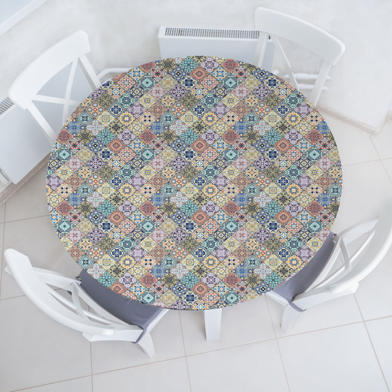 Winston Porter Geometric Fitted Round TableclothMulticolor 77369, 51.97" Round