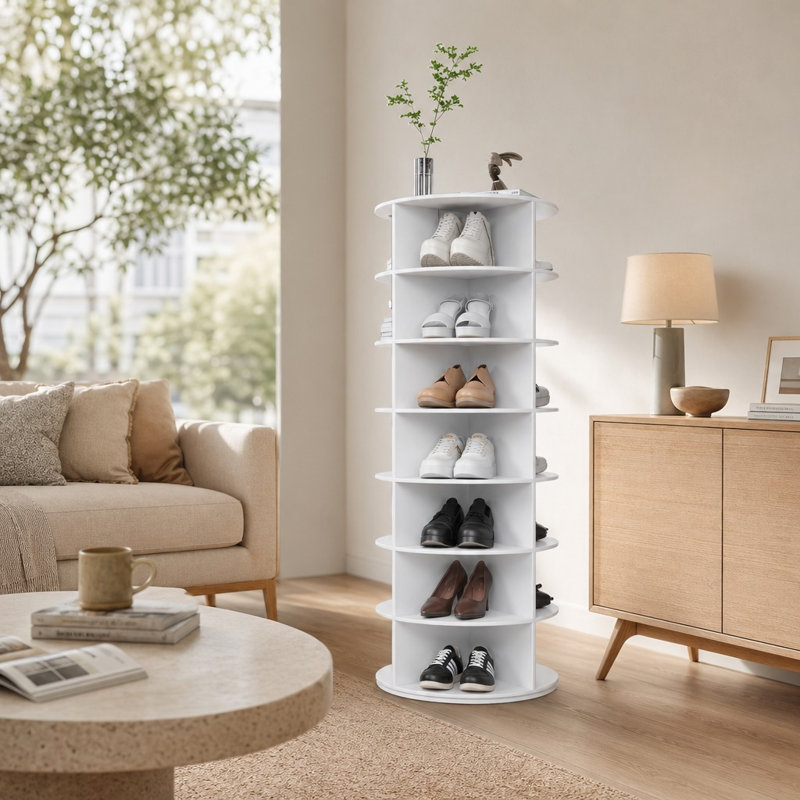 Organisateur de rangement à 7 tours rotatif à 360 degrés sur 7 niveaux pouvant contenir jusqu'à 28 paires de chaussures Solution de rangement multifonctionnelle peu encombrante