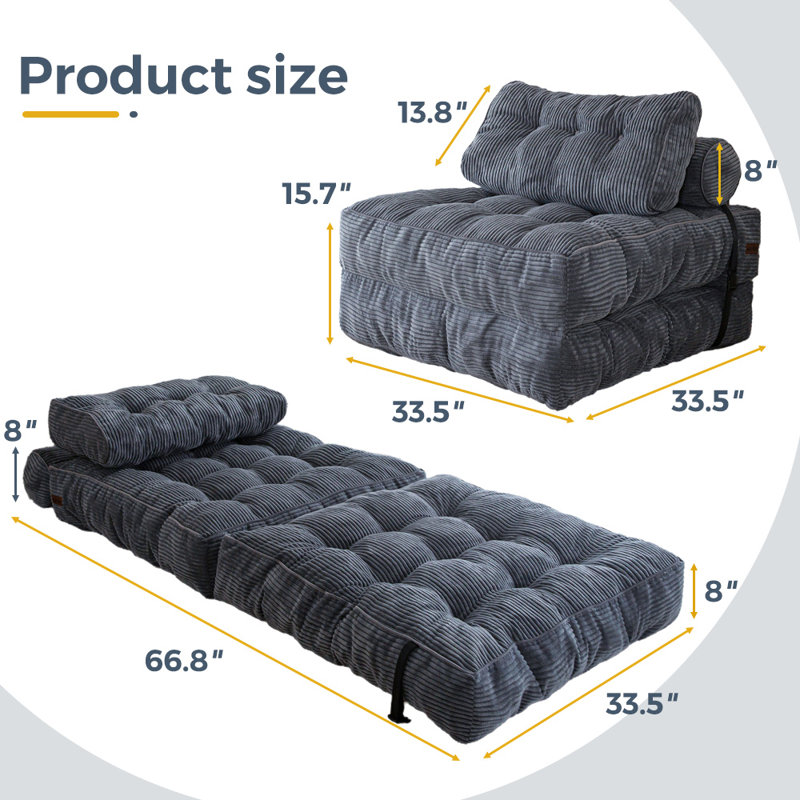 Boneless 8" Futon mattress, Folding Sofa Bed, Dark Gray, Single
