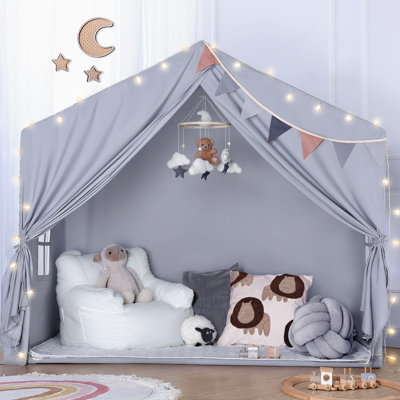 Large Kids Play Tent with Mat & Star Lights - Indoor Playhouse Teepee for Toddlers, Portable Play Tent for Boys & Girls Bedroom, Playroom, Toy Gift for Birthday