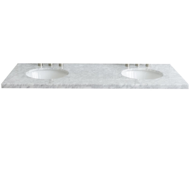 Plateau de meuble-lavabo double 65 po en blanc avec lavabo